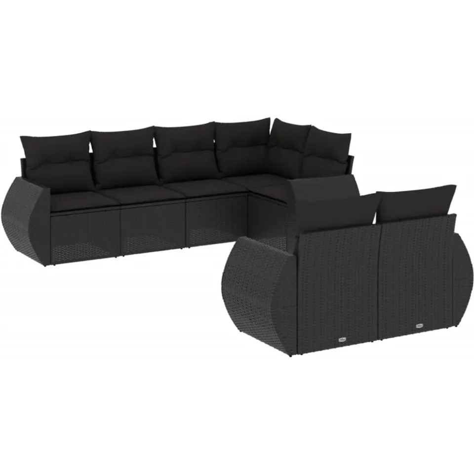 vidaXL 7-delige Loungeset met kussens poly rattan zwart, foto 3