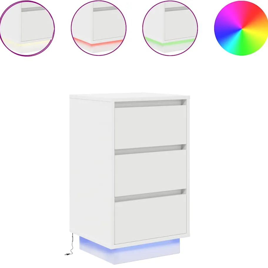 vidaXL Nachtkastje met LED-verlichting 38x34x65 cm wit, foto 4