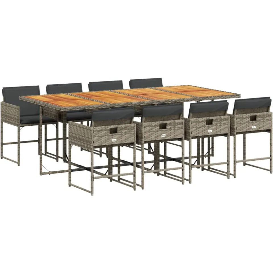 vidaXL 9-delige Tuinset met kussens poly rattan grijs