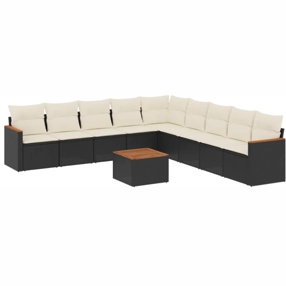 vidaXL 10-delige Loungeset met kussens poly rattan zwart, foto 3