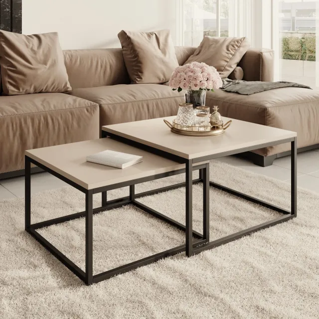 MEUBELLA Salontafel Styler - Beige - set van 2