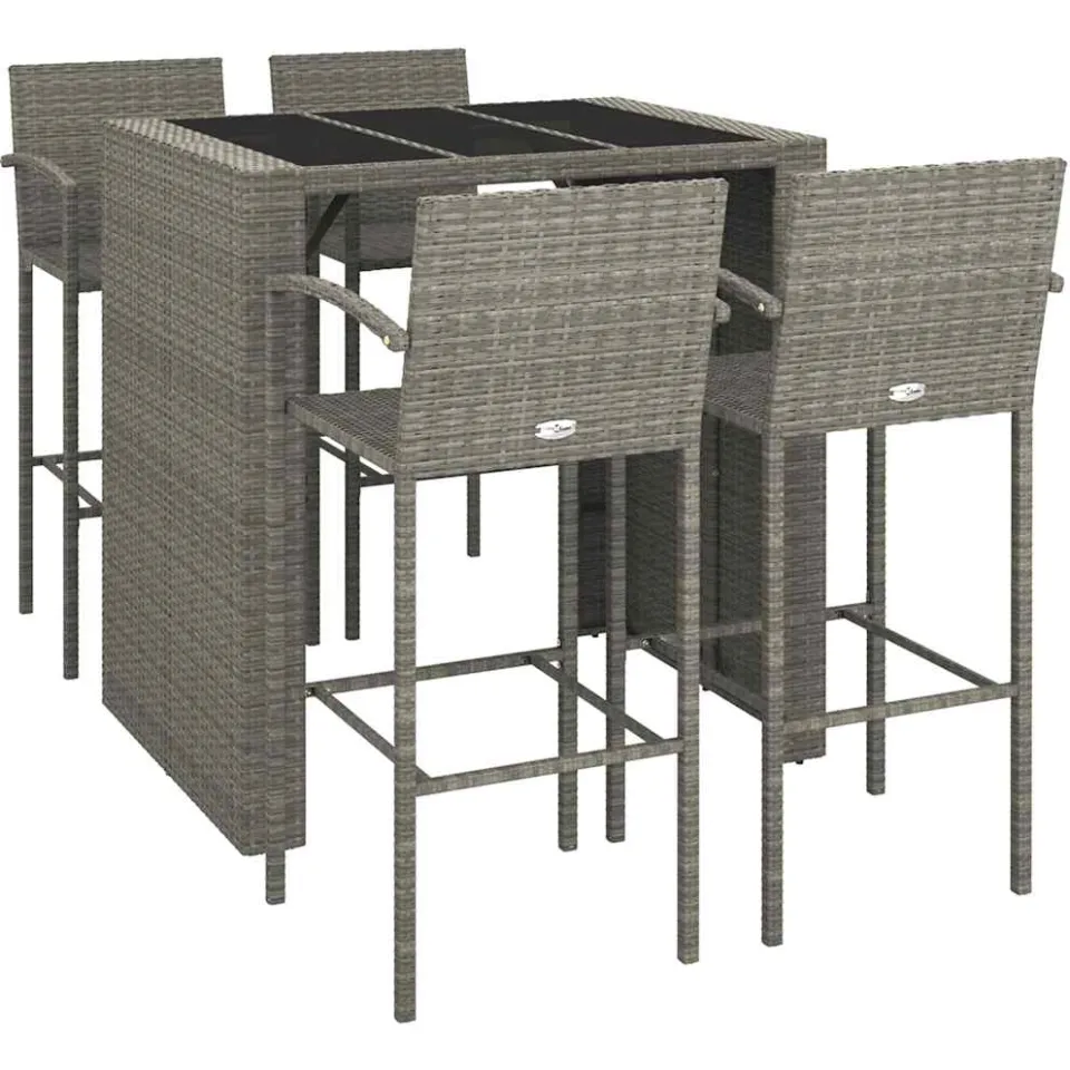 vidaXL 5-delige Tuinbarset poly rattan grijs