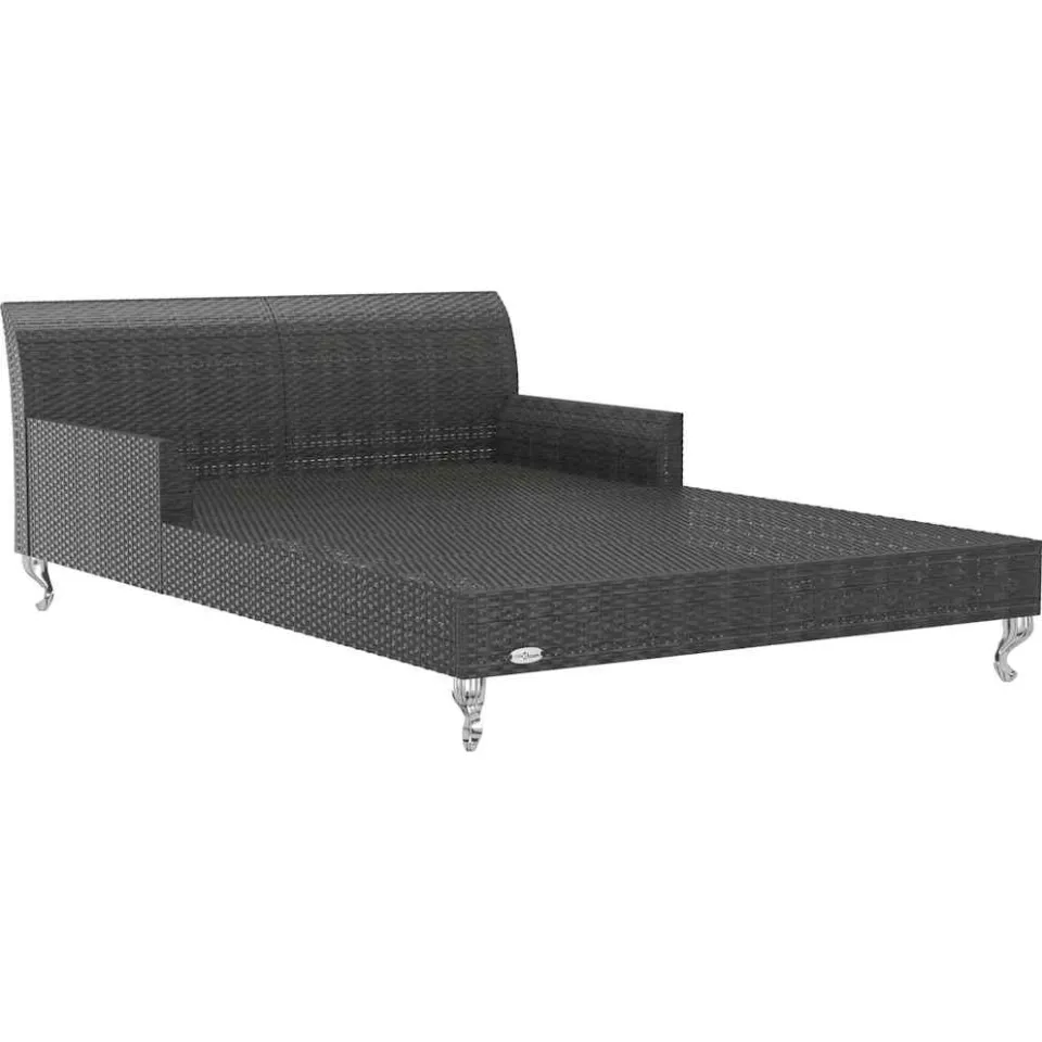 vidaXL Ligbed met kussens 2-persoons poly rattan zwart, foto 4