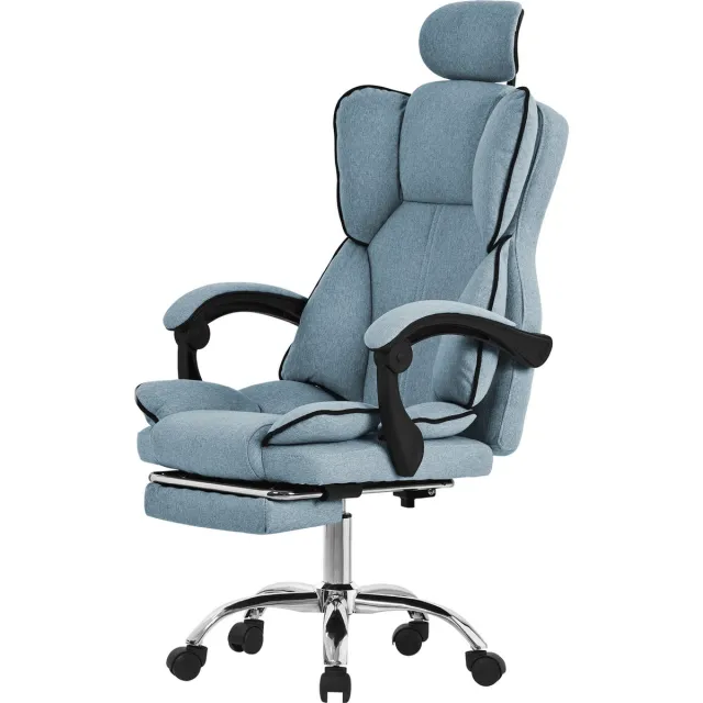 ml-design ergonomische bureaustoel blauw, verstelbare zithoogte, hoge rugleuning, draaibaar ontwerp met voetensteun, hoofdsteun en lendenkussen, kantelmechanisme, comfortabel zitmeubel voor kantoor Blauw, Zilver