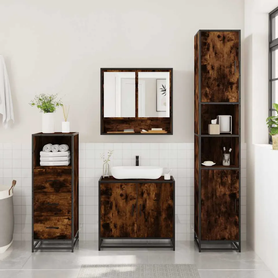 vidaXL 3-delige Badkamermeubelset bewerkt hout gerookt eikenkleurig, foto 2