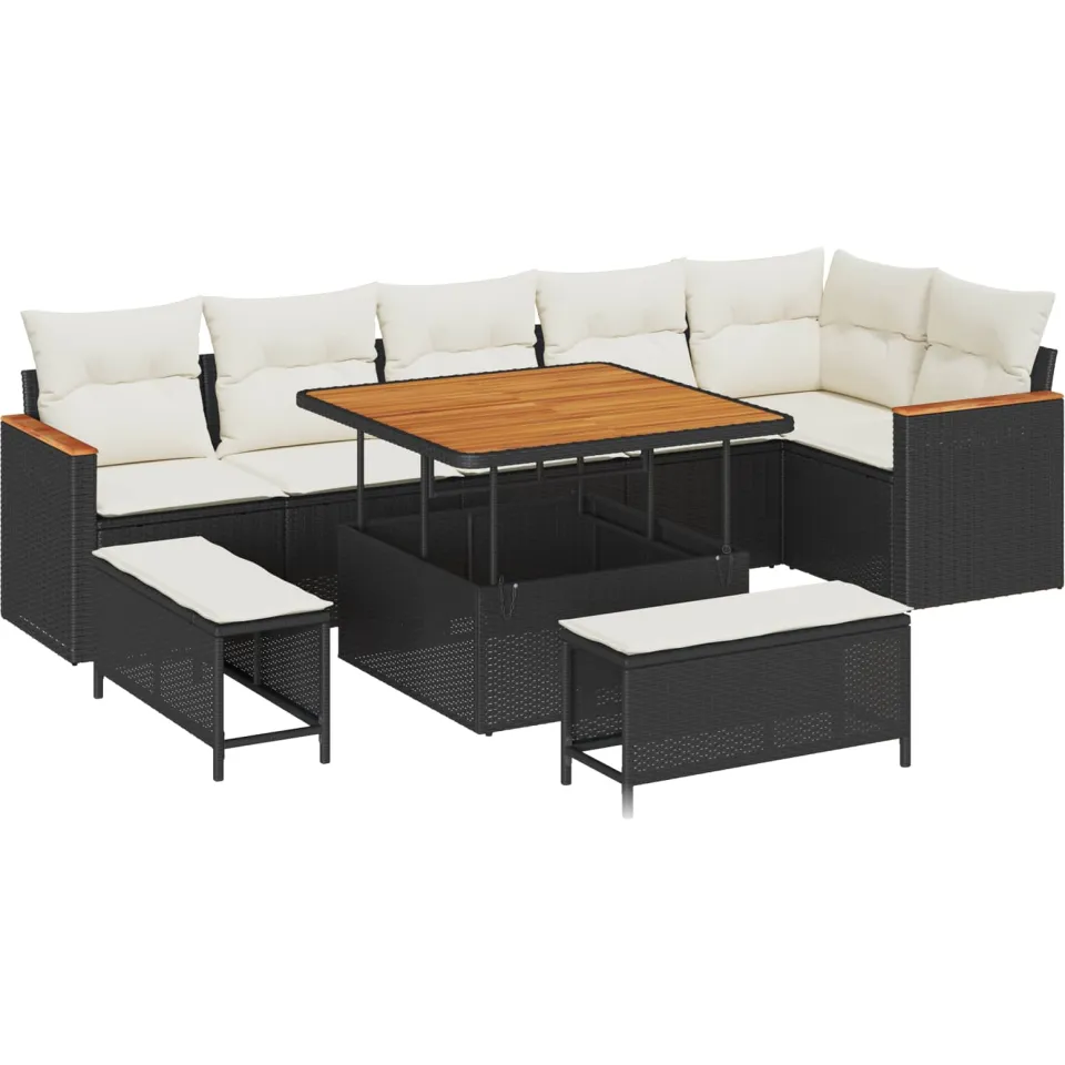 vidaXL Tuinbankenset 9 st Zwart poly rattan