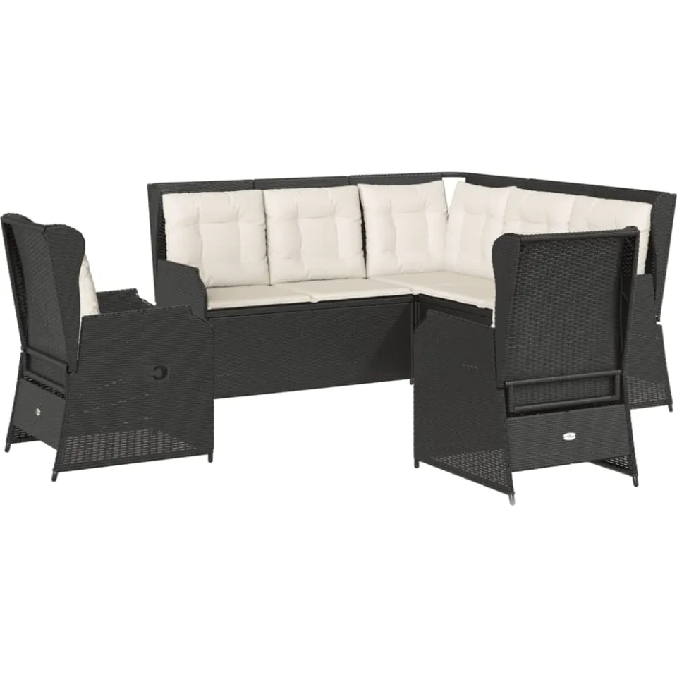 vidaXL 5-delige Loungeset met kussens poly rattan zwart, foto 3