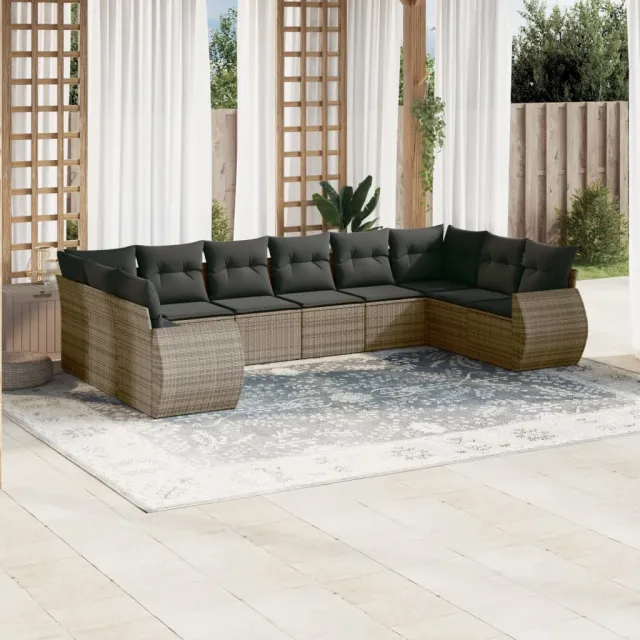 vidaXL 10-delige Loungeset met kussens poly rattan grijs, foto 2