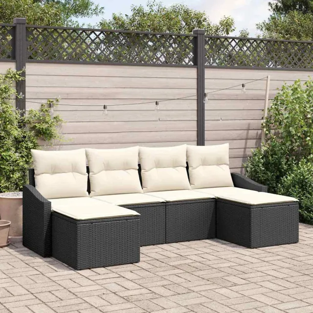 vidaXL Tuin Eetset 6 st Zwart en Crème poly rattan, foto 2