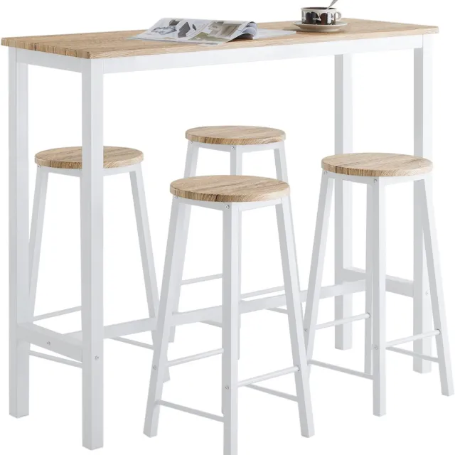 SoBuy OGT22-WN Keukentafelset - Witte Bartafel met 4 Krukken