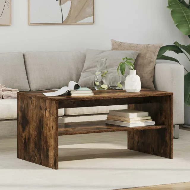 vidaXL Salontafel Gerookt eiken 80 x 50 x 40 cm Bewerkt hout, foto 2