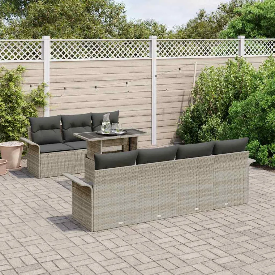vidaXL Tuin Sofa Set 8 st Lichtgrijs poly rattan, foto 2
