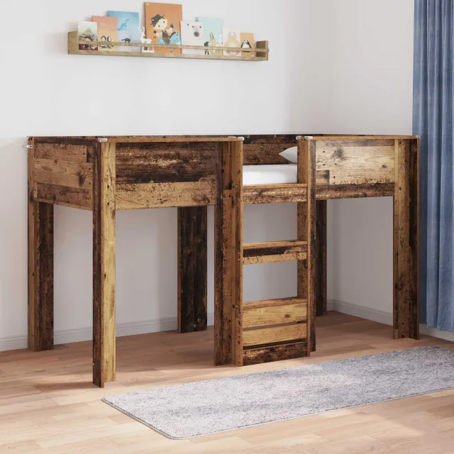 vidaXL Bunk Bed voor Kinderen Oudhout 75 x 190 cm Bewerkt hout Bruin