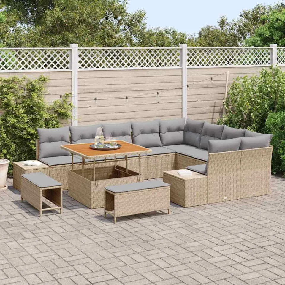 vidaXL Tuinbankenset 12 st Beige poly rattan, foto 3