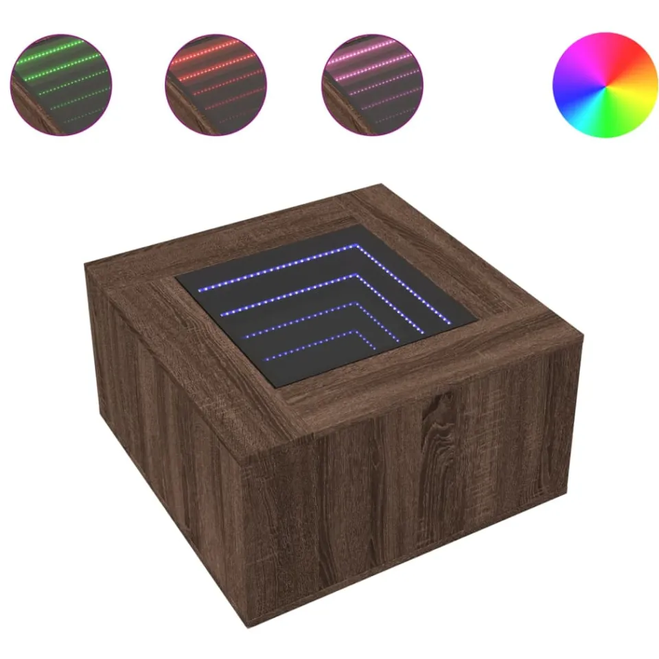 vidaXL Salontafel met LED 60x60x40 cm bewerkt hout bruin eikenkleurig, foto 4
