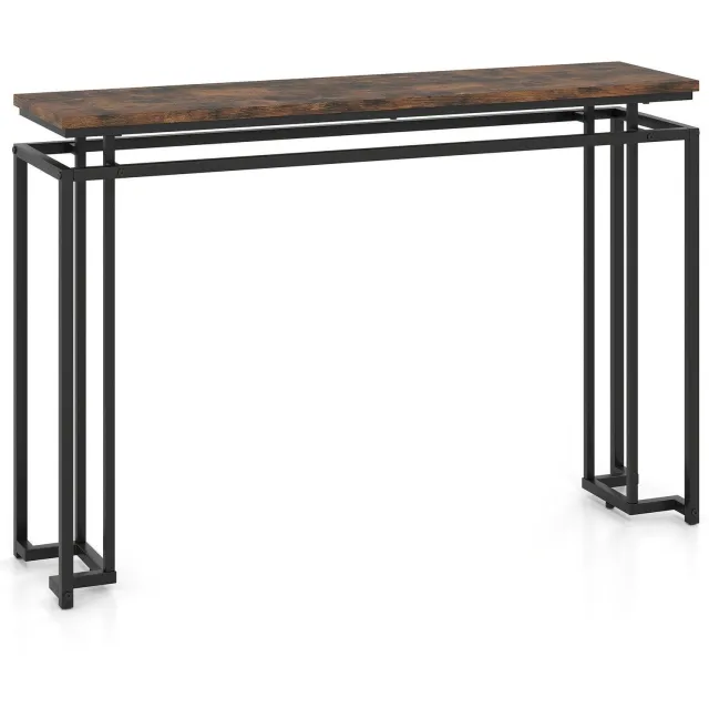 Suredeal Consoletafel - Smalle Console Tafel - Geometrisch Metalen Entree - Verstelbare Voetsteunen - 120x30x80,5 cm - Koffiebruin