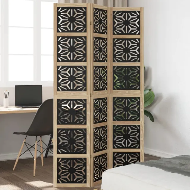 vidaXL Kamerscherm met 3 panelen massief paulowniahout zwart, foto 2