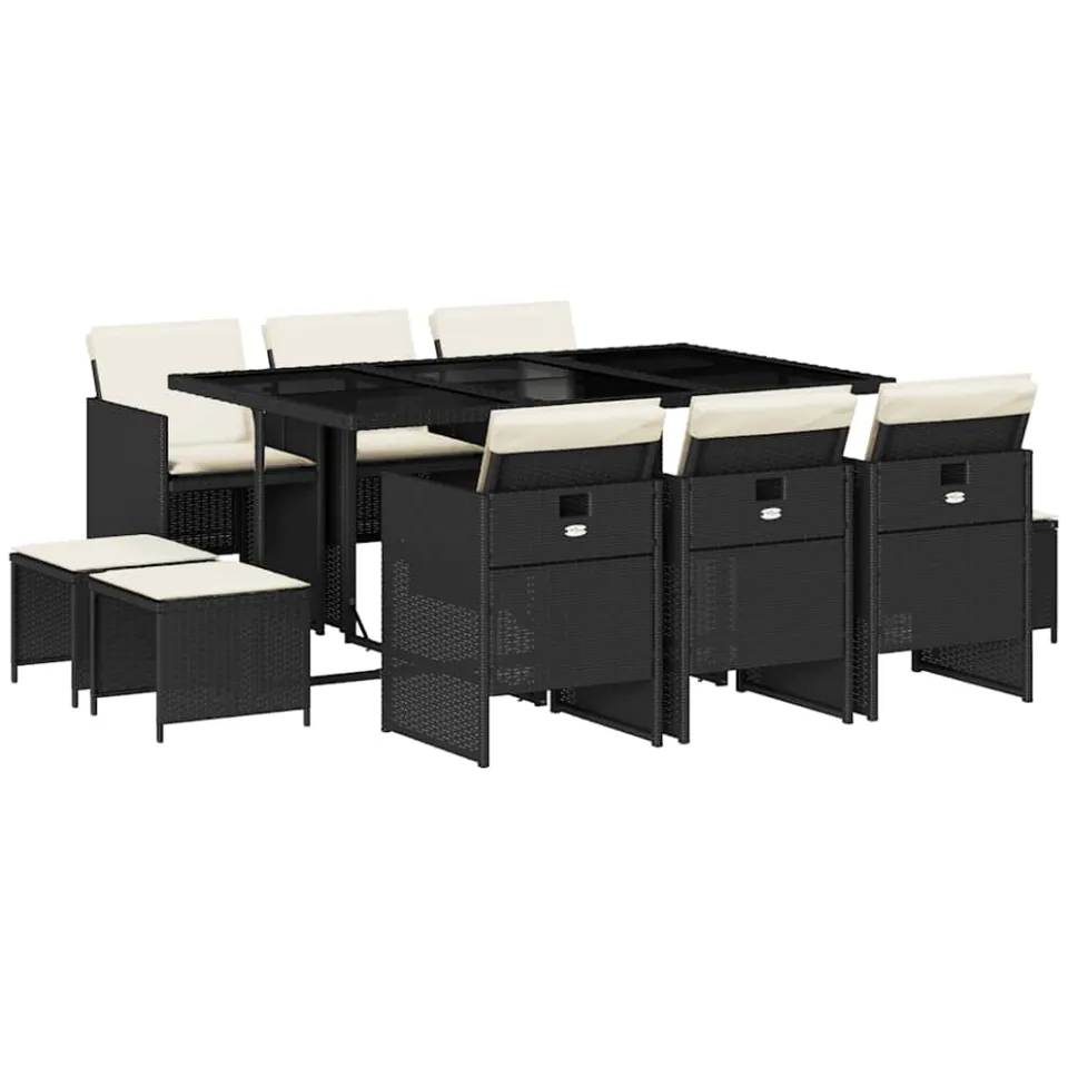 vidaXL 11-delige Tuinset met kussens poly rattan zwart, foto 3