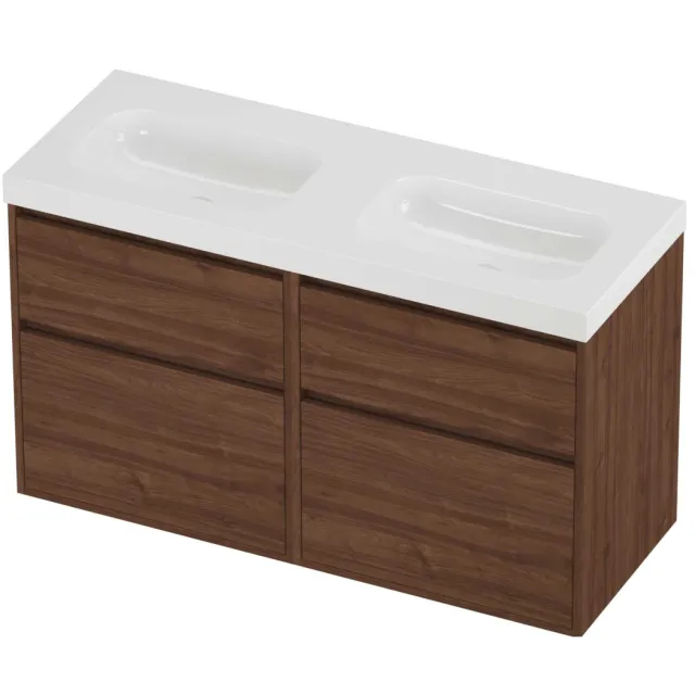 Proline Haga Badmeubelset Polystone Mezza 4 Laden 120x46x73 cm Glans Wit Indian Walnut Houtlook