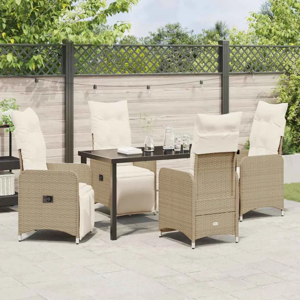 vidaXL Tuin eettafelset 5 st Beige poly rattan, foto 3