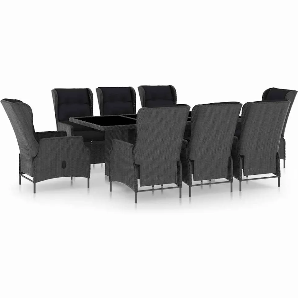 vidaXL 9-delige Tuinset met kussens poly rattan donkergrijs grijs, foto 3