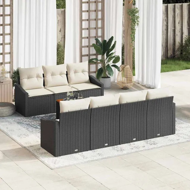 vidaXL Tuinbankenset 8 st Zwart en Crème poly rattan, foto 2