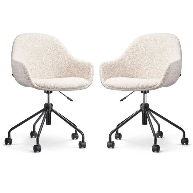 Nolon Nout-Mae Bureaustoelen Set van 2 Bouclé Beige - Stof - Verstelbaar - Wieltjes - Zwart Onderstel - Design - Comfortabel