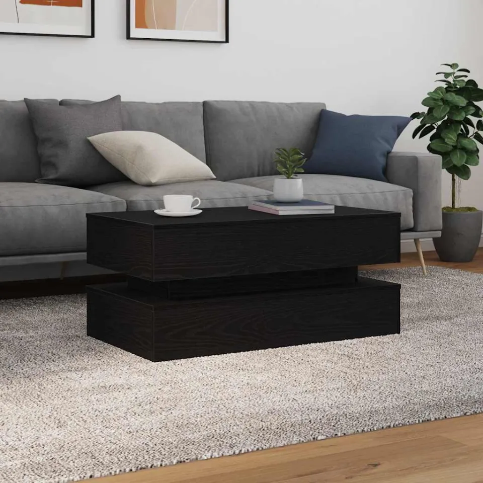 vidaXL Salontafel met LED-verlichting 90x50x40 cm zwart eiken, foto 3