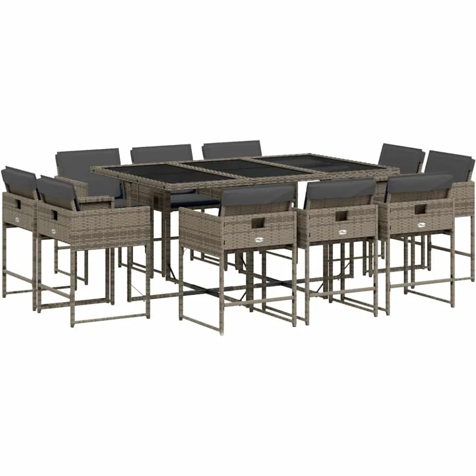vidaXL 11-delige Tuinset met kussens poly rattan grijs