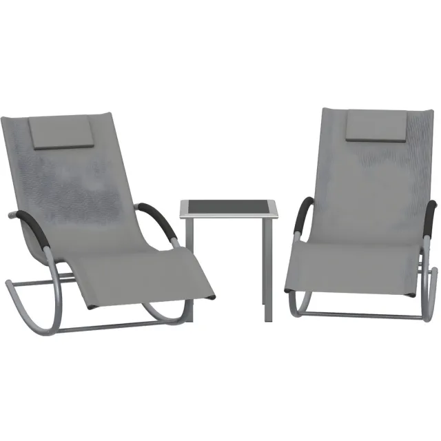 Happiq Tuinmeubel Set - 3-Delige Set met 2 Schommelstoelen en Bijzettafel - Zwart Grijs