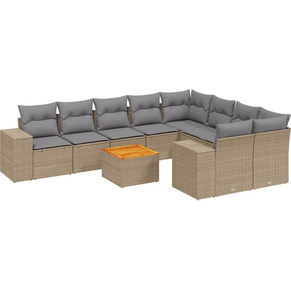 vidaXL 10-delige Loungeset met kussens poly rattan beige, foto 3