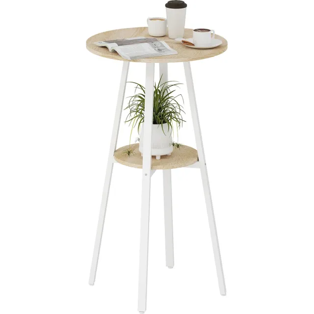 TEKROA Tafel - Ronde hoge tafel met plank - moderne tafel voor keuken of eetkamer - voor 2 personen - wit Weiß