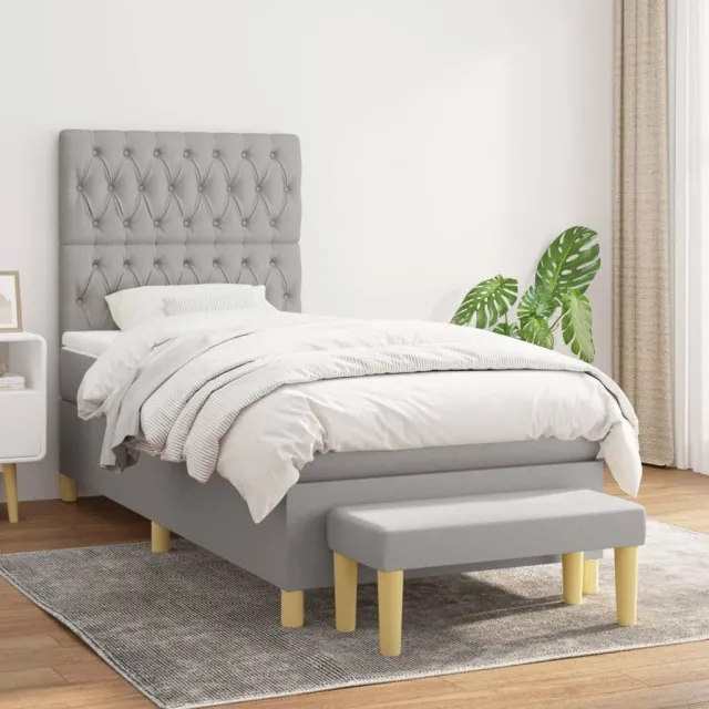 vidaXL Boxspring met matras stof lichtgrijs 100x200 cm grijs