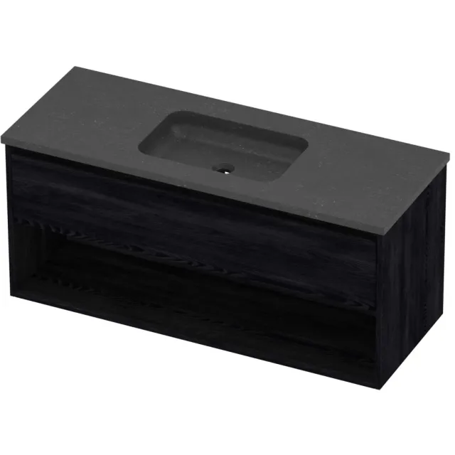 Proline Rollo Badmeubelset Hardsteen Elegant Midden Schap 120x46x54 cm Blue Stone Black Oak Eiken