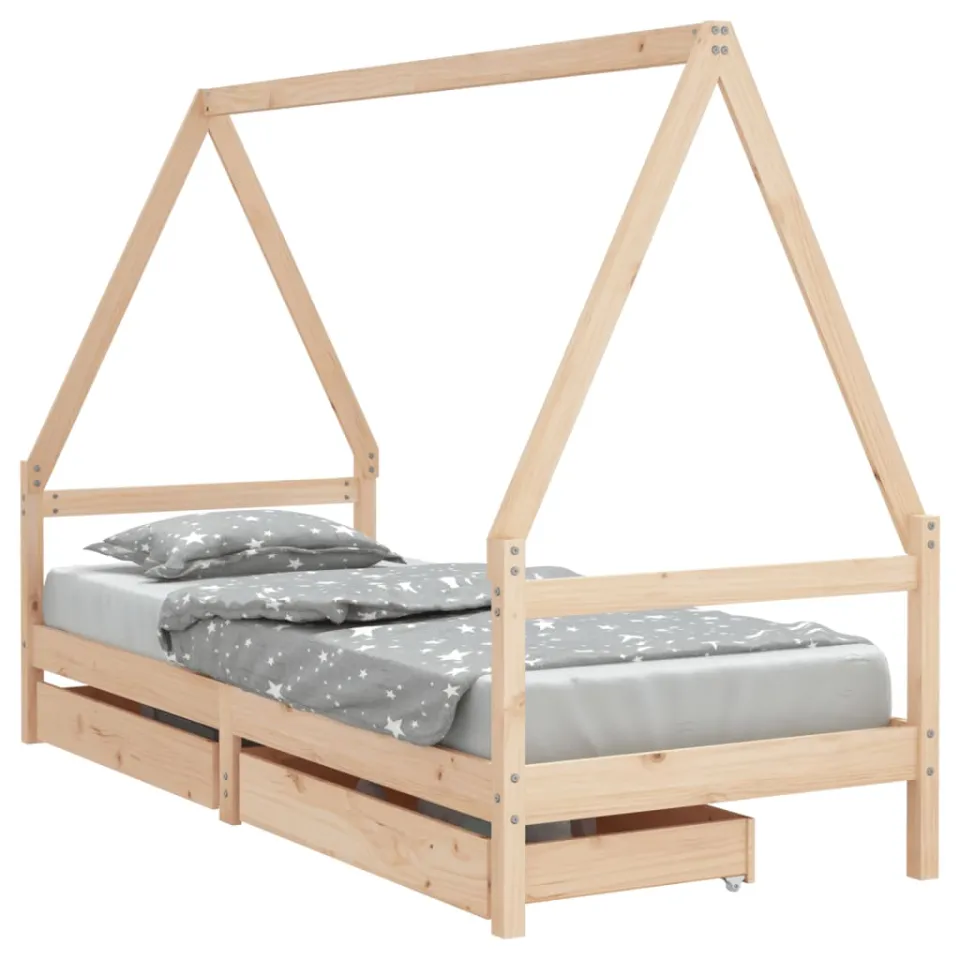 vidaXL Kinderbedframe met lades 90x190 cm massief grenenhout bruin, foto 3