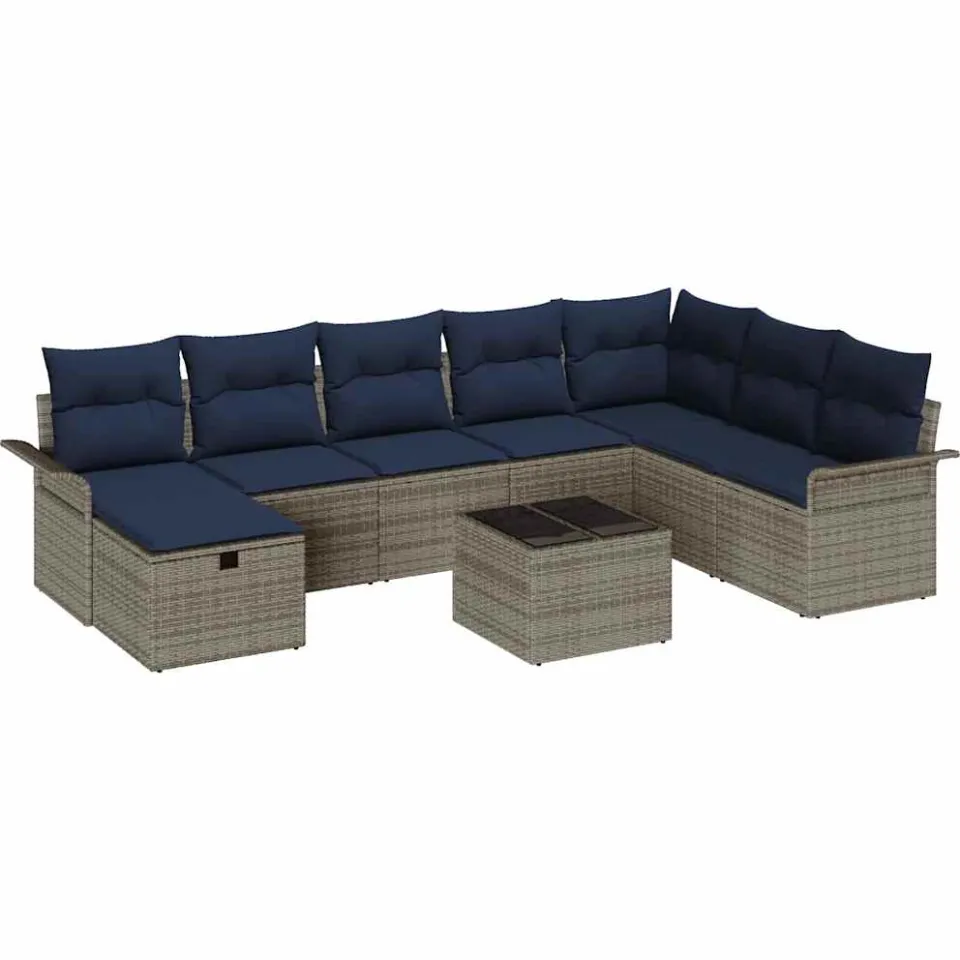 vidaXL Tuin Sofa Set 9 st Poly riet zwart, foto 4