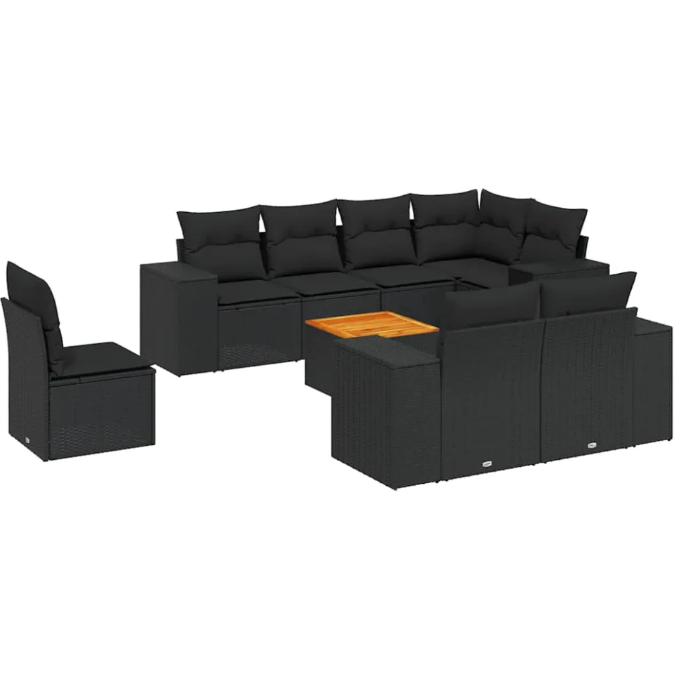 vidaXL 9-delige Loungeset met kussens poly rattan zwart, foto 3