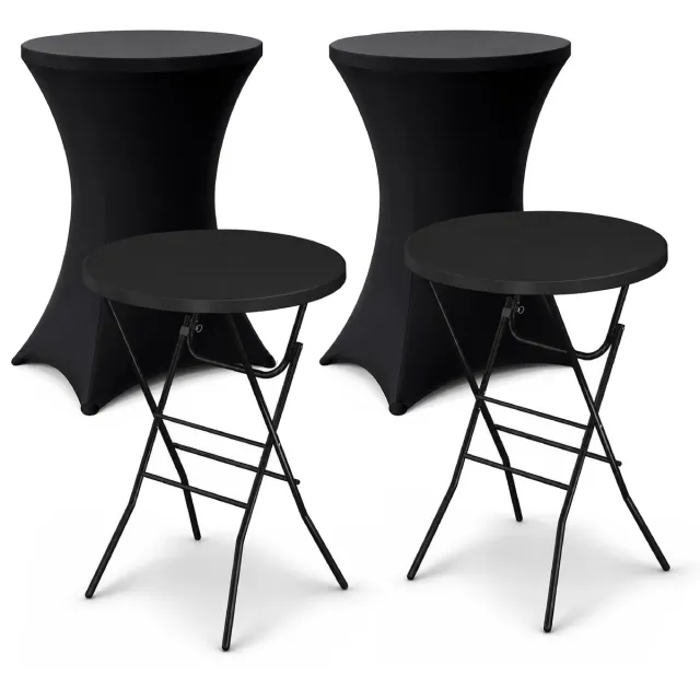 ADSafety Statafel – 2 Stuks – Inclusief Statafelhoes – Statafelrok – Inklapbaar – Stevige partytafel – Bartafel - Voor binnen en buiten – Ø80 x 110 cm - Zwart Zwart 2 stuks