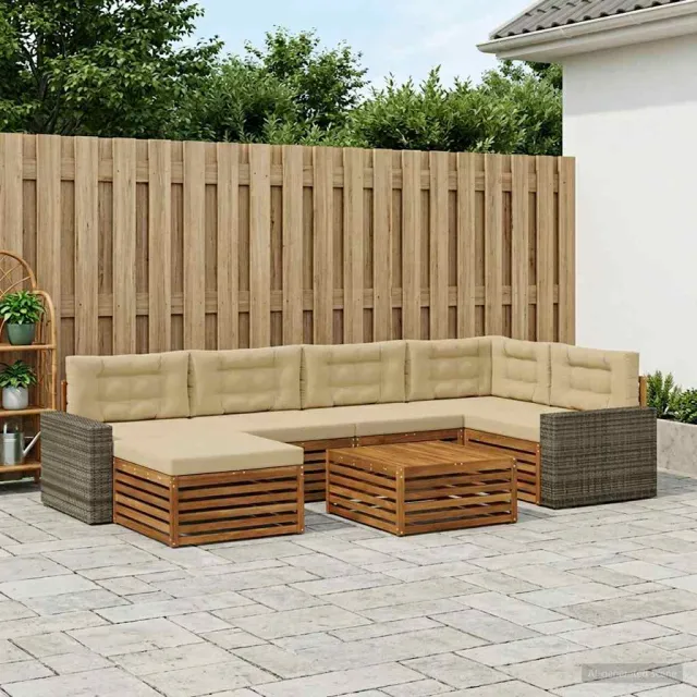 vidaXL Buiten bankenset 7 st 6-zits Natuurlijk en Beige