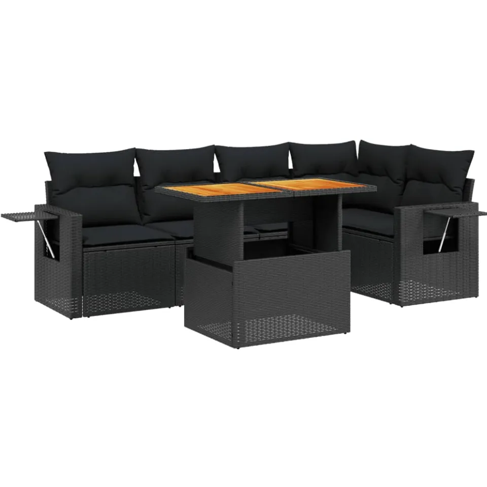 vidaXL 6-delige Loungeset met kussens poly rattan zwart, foto 3