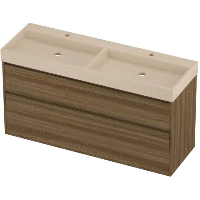 Proline Evoli Badmeubelset Hardsteen Loft 2 Gaten 140x46x75 cm Sand Stone Caramel Walnut Houtlook