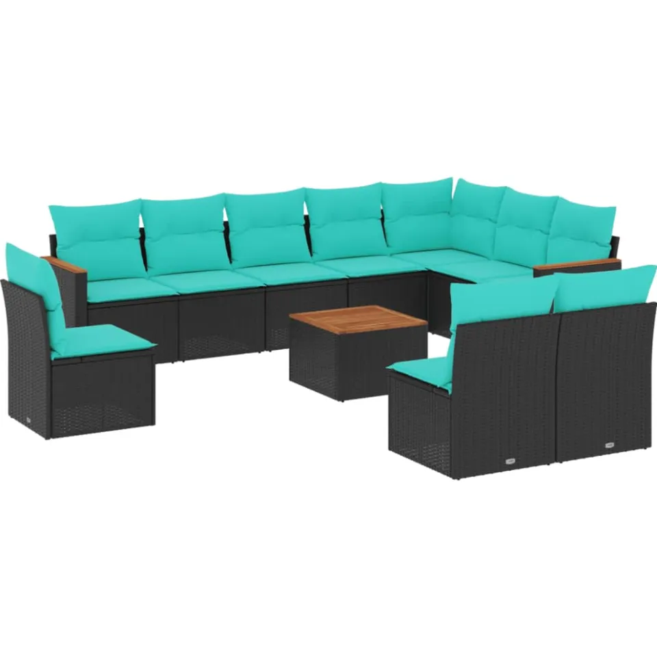 vidaXL 11-delige tuinbankset met kussens, zwart polyrotan, foto 3