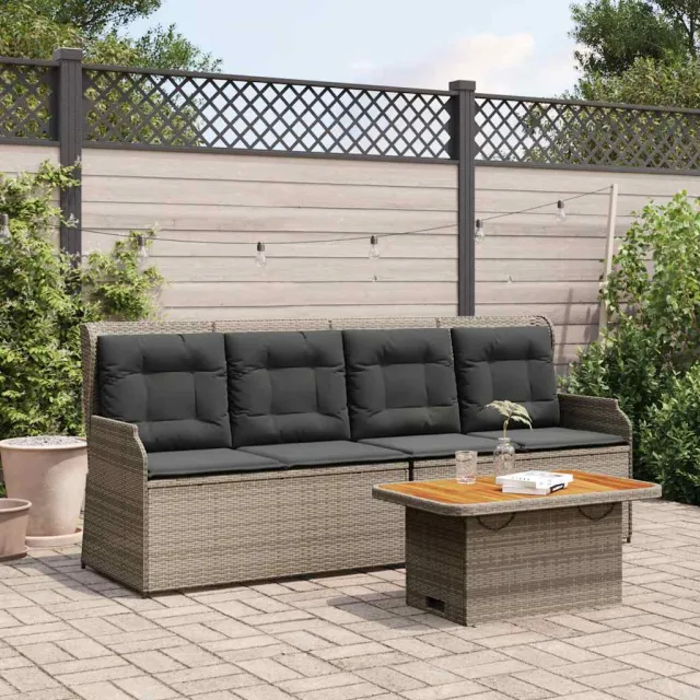 vidaXL 3-delige Loungeset met kussens poly rattan grijs, foto 2
