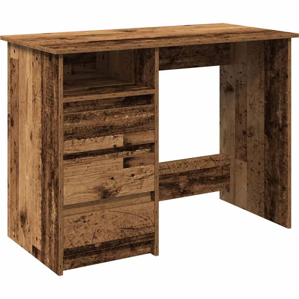vidaXL Bureau 102x50x75 cm bewerkt hout oud houtkleurig bruin, foto 3