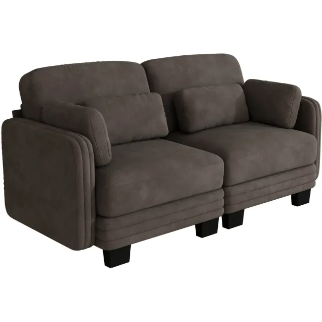 Wishdor 2-zitsbank - Modulair met verplaatsbare lendenkussens en armkussens - Chenille bekleding en zitkussens met pocketveren - Modern voor woonkamer en appartement - Bruin - 176 x 88 x 88 cm