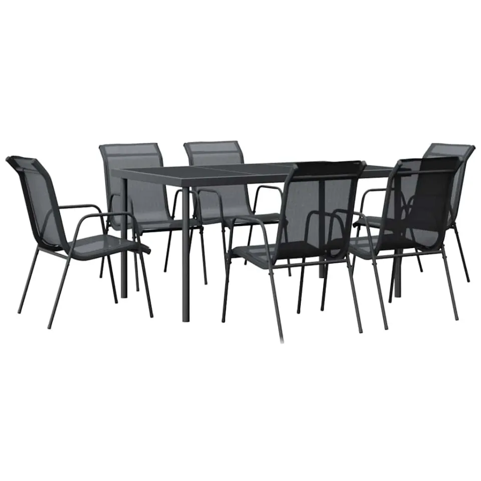 vidaXL 7-delige Tuinset textileen en staal zwart, foto 3