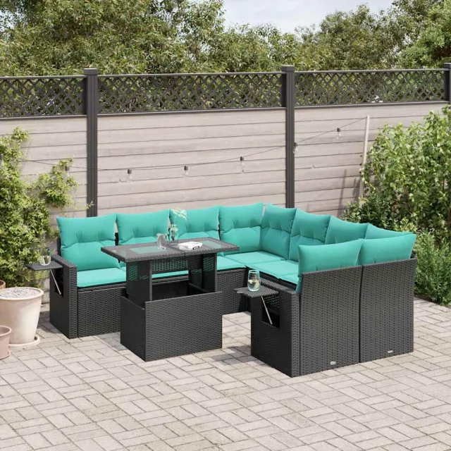 vidaXL 9-delige tuinbankset met kussens van zwart polyrotan, foto 2
