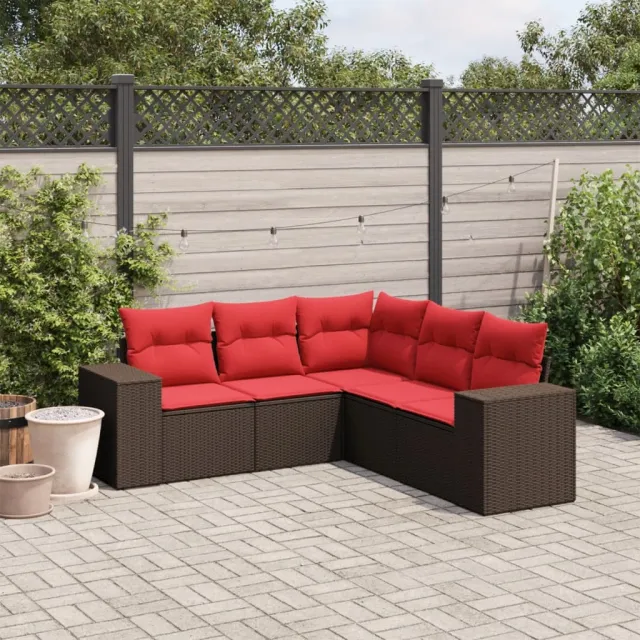vidaXL 5-delige tuinbankset met kussens, bruin polyrotan, foto 2