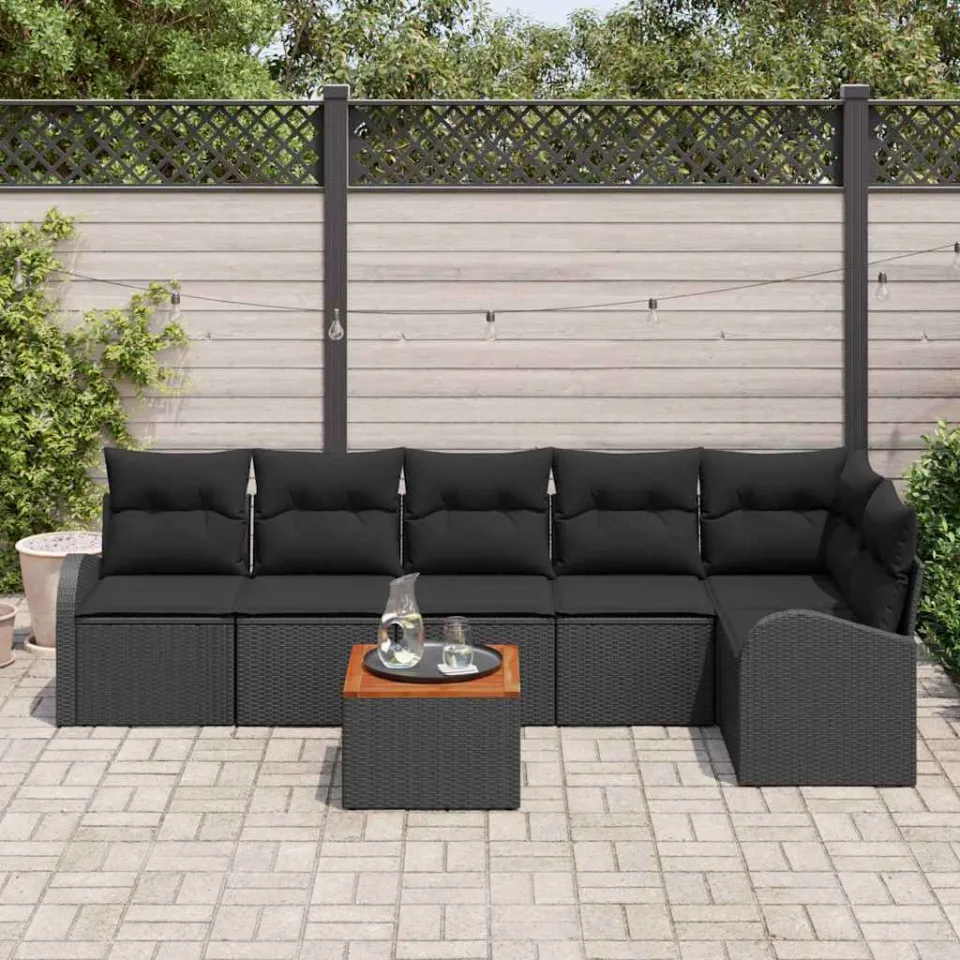 vidaXL Tuinbankenset 7 st Zwart poly rattan, foto 3