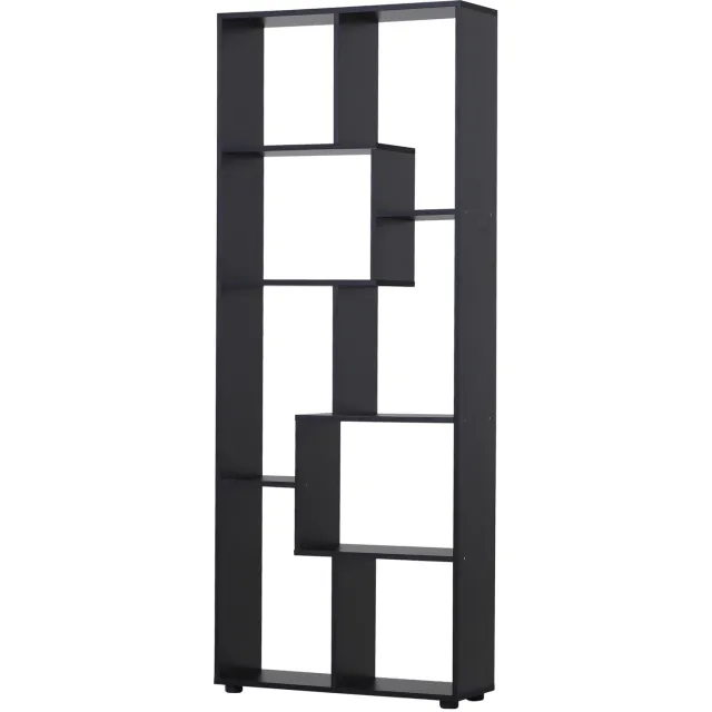 Lunpog Zigzag Boekenplank, Modern Design, 70L x 24B x 178H cm, Spaanplaat, Zwart | Modern design, spaanplaat